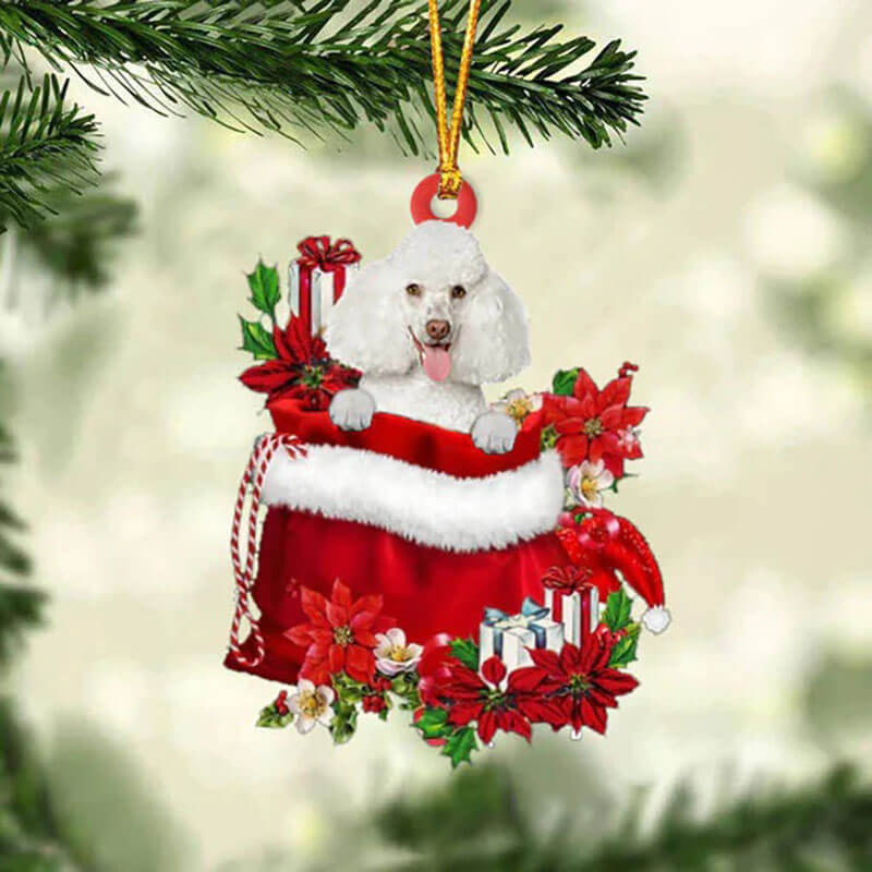 Poodle In Gift Bag Christmas Ornament GB005