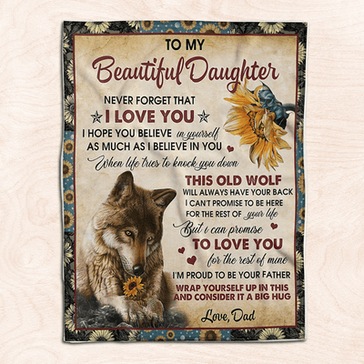To My Daughter - From Dad - Wolf Flower A300 - Premium Blanket